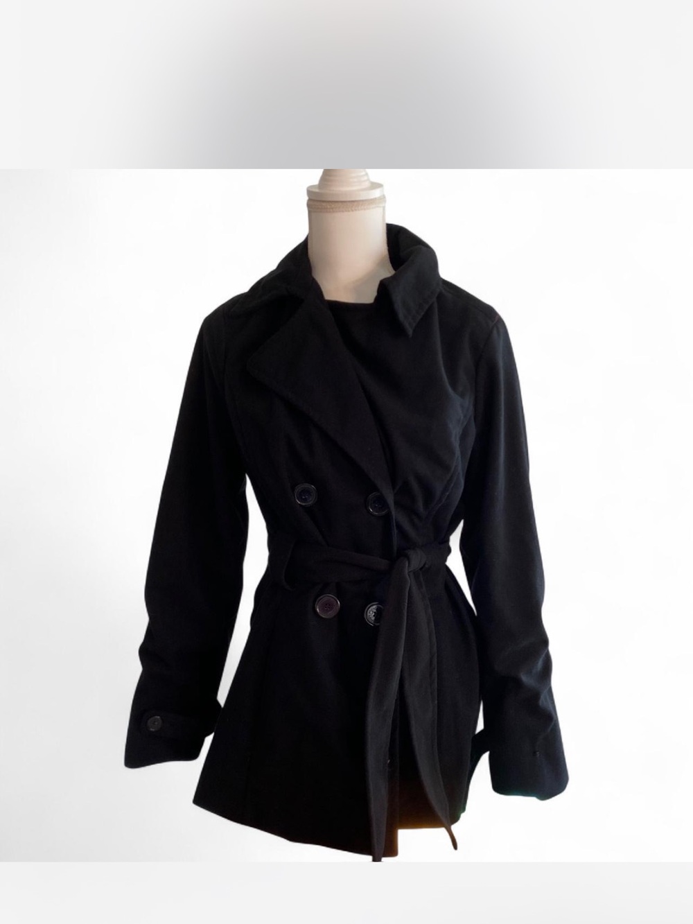 Jou Jou Black Double-Breasted Belted Trench Coat